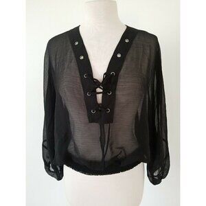 Express Long Sleeve Sheer Blouse XS Black Short/Cr